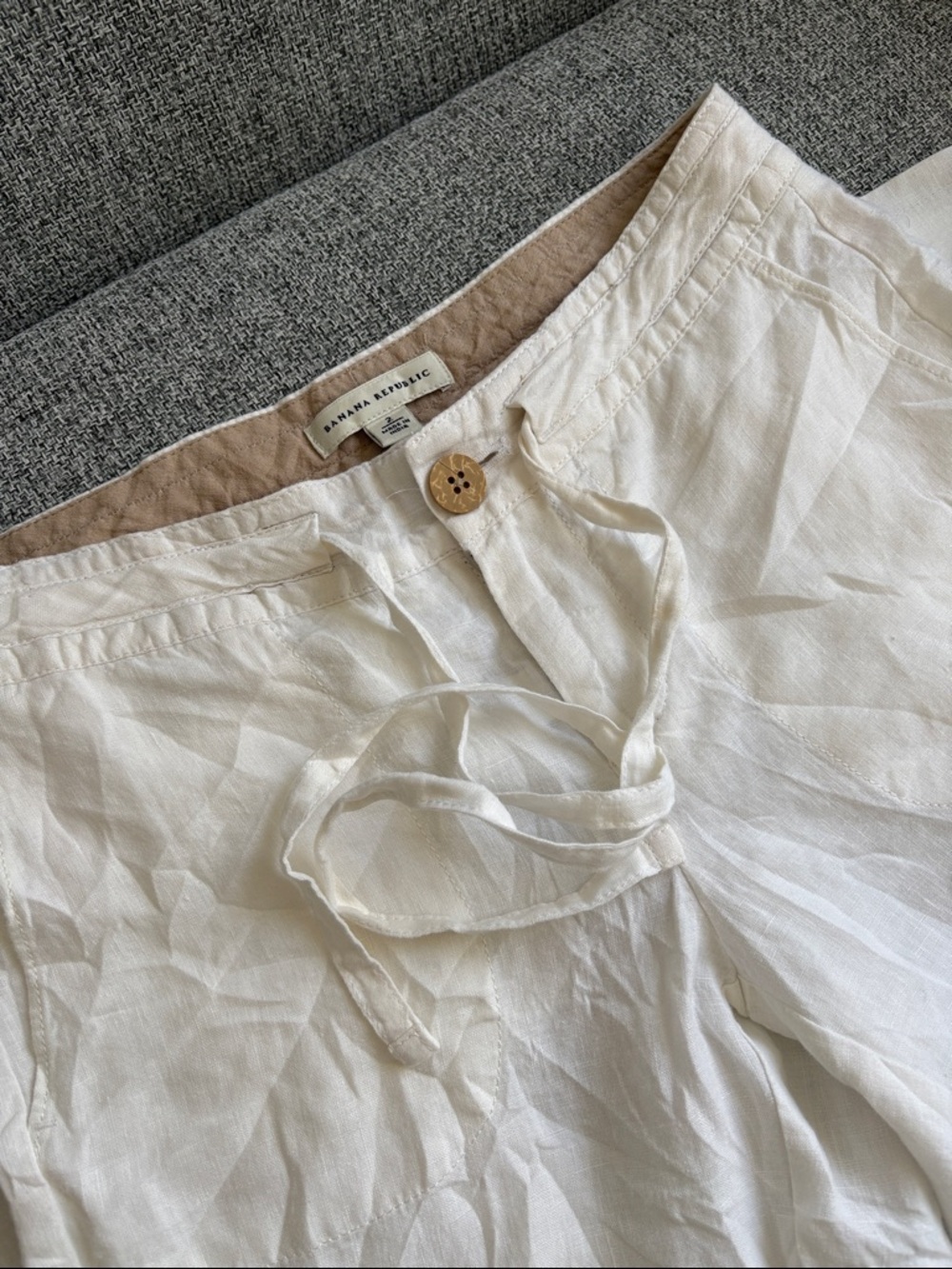 Banana Republic White Straight-Leg Linen Pants